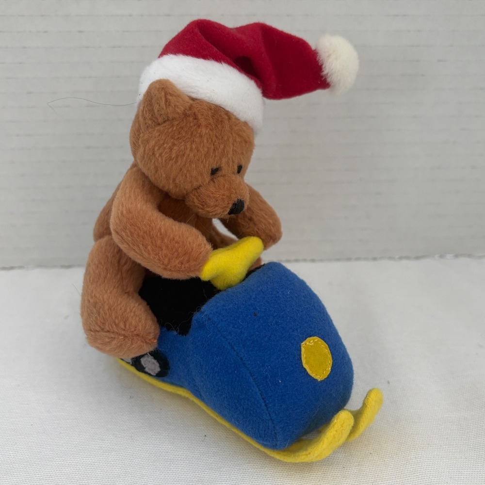 Ganz 1999 Go Go‎ Snowmobile Christmas Bear Plush Santa Hat Vintage HX3278 Blue